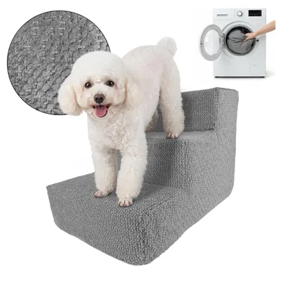 Immagine prodotto di Scala a muro per cani e gatti. Rampa per animali domestici. Scala per animali domestici con 3 gradini, colore grigio, tessuto bouclé