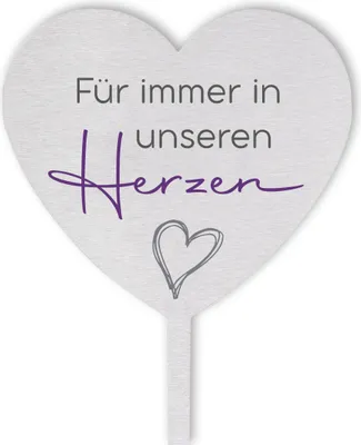 Produktbild von Dolorino Grabstecker Edelstahl Herz mit Spruch | "Für immer in unseren Herzen" | Grabschmuck | in Liebe für einen geliebte Menschen | eine wetterfeste Erinnerung aus Edelstahl