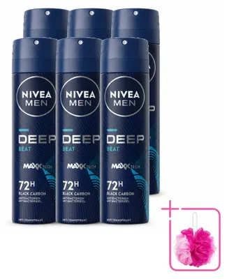 Image de 6 sprays déodorants NIVEA MEN Deep Beat - 150 ml - Pack économique - 6 pièces