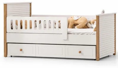Productafbeelding van Modern kinderbed met grote opbergruimte en lades, wit