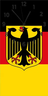 Produktbild von Wallario Design Wanduhr bedruckt, Größe 30 x 60 cm, Motiv: Deutsche Flagge mit Wappen