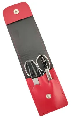 Produktbild von Solingen* Maniküre Set im Lederetui – Germany – Nagelschere, Saphirnagelfeile (grob/fein), Pinzette zur Nagelhautpflege – Echtes Leder Rot