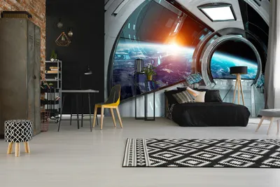 Produktbild von Vlies Fototapete Galaxie Raumstation Universum Erde (368cm x 254cm - 4 Bahnen) Moderne Kinderzimmer Wandtapete Modern Tapete UV-Beständig Montagefertig
