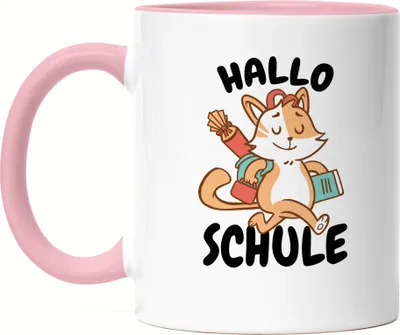 Produktbild von Hallo Schule Tasse Rosa Geschenkidee zur Schulstart oder Einschulung für Erstklässler Schulanfänger