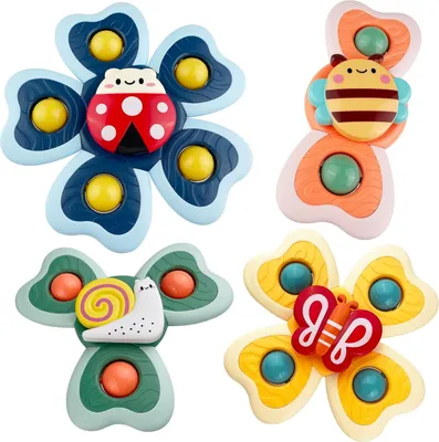 Produktbild von 4 Stš¹ck Saugnapf Spielzeug Kinder, Badewannenspielzeug, Sensorik Spielzeug fš¹r Baby, Saugnapf Drehspielzeug, Tisch Saugnapf ab 1 Jahr Badespielzeug Saugnapf Spielzeug Kinder Baby Geschenke