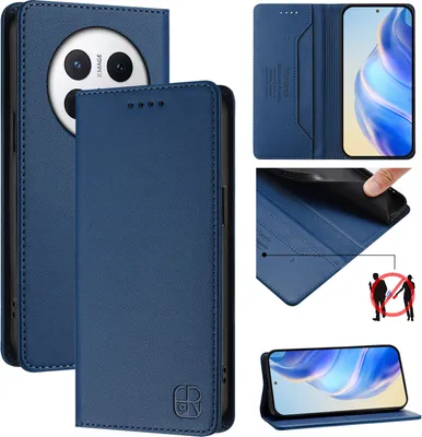 Produktbild von Lederhülle für Huawei Mate 70 Pro Hülle Flip Brieftasche Kartenfächern Ständer Schutzhülle Blau