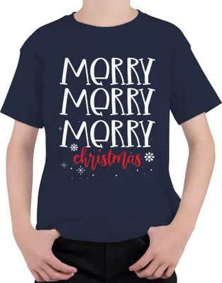 Produktbild von Merry Merry Merry Christmas - Weihnachten Weihnachtsgeschenk Christmas Uni Kinder T-Shirt, Navy, 128