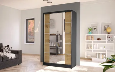 Produktbild von Eleganter Kleiderschrank ARINI 5 – Breite 100 cm, schwarz / Artisan-Eiche