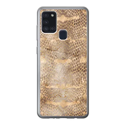 Produktbild von MuchoWow® Handyhülle Schutzhülle Hülle für Samsung Galaxy A21s Schlangendruck - Gold - Braun Silikon Softcase Handy Hülle - Hartschale