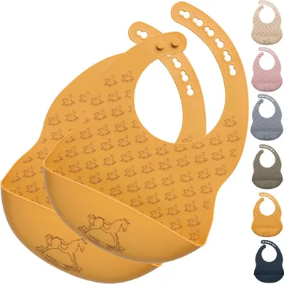 Produktbild von 2-er Pack Baby Silikon Lätzchen mit Auffangschale Ochre