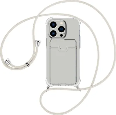 Produktbild von Handykette Backcover-Schutzhülle mit Band (Metall silberfarben) für Apple iPhone 15 Pro - broken white