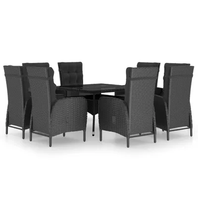 Produktbild von 9-tlg. Garten-Essgruppe Poly Rattan und Glas Schwarz