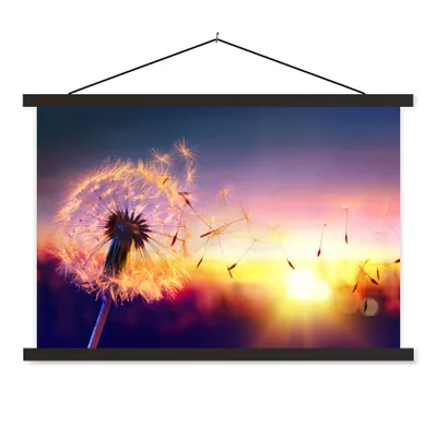 Produktbild von MuchoWow® Textilposter Löwenzahn - Blumen - Sonnenuntergang - Horizont - Nacht 60x40 cm mit schwarzem Rahmen - Hölzernes