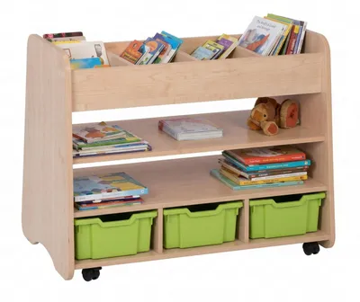 Image de Étagère à livres avec des boîtes de rangement pratiques et des roulettes pour enfants