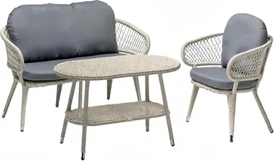 Produktbild von Sofagarnitur Rattan Graue  Sofa 2 Sitzer Moderner  Sessel Couchtisch