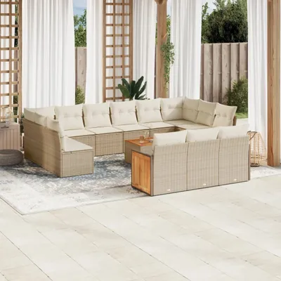 Produktbild von Design 14-tlg. Garten-Sofagarnitur mit Kissen Beige Poly Rattan, Gartenmöbel-Sets 2024 Neu