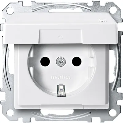 Produktbild von Merten MEG2414-0419 Schutzkontakt-Steckdose mit Klappdeckel, IP44, Berührungsschutz, Schraub- Liftklemmen, polarweiß, M-SMART