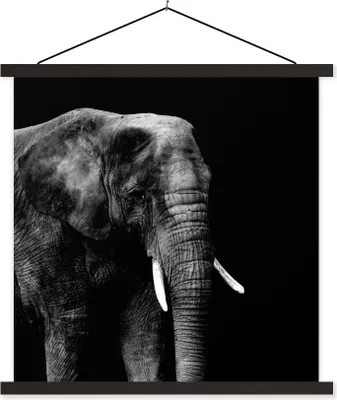 Produktbild von MuchoWow® Textilposter Elefant - Tiere - Schwarz - Weiß 40x40 cm mit schwarzem Rahmen - Fotos