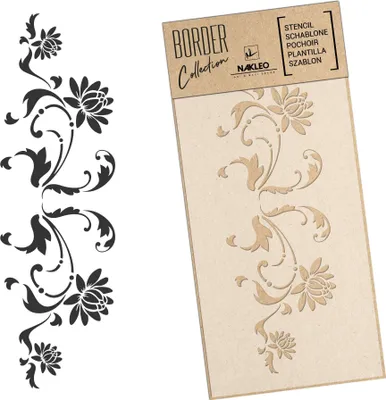 Produktbild von Bordüre Schablone zum Malen 21x45 cm, Blüte Ornament Blume Muster, Kunstoff Wiederverwendbare Wandchablone, Handwerk DIY Dekoration