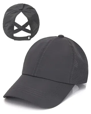 Produktbild von Baseballkappe Damen Sommer Dunkelgrau Schnell trocknend Atmungsaktiv Verstellbar Pferdeschwanz Criss Cross Mesh