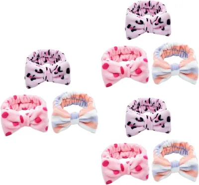 Produktbild von 9 elastische Haarbänder mit Schleife für Damen, Gesichtswasch-Stirnband aus saugfähigem Vlies für Yoga, Laufen und Training