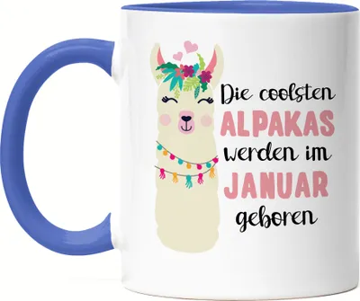 Produktbild von Die Coolsten Alpakas Werden im Januar Geboren Tasse Blau Wunschmonat Geschenkidee Geburtstag