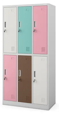 Image de Armoire à casiers 3B2A Armoire à casiers de sécurité Armoire à casiers métallique Armoire de vestiaire 6 casiers Tôle d'acier thermolaquée 185 cm x 90 cm x 45 cm Gris pastel
