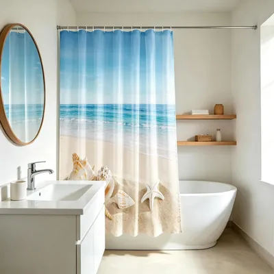 Immagine prodotto di Tenda da doccia con motivo spiaggia, 180x180 cm