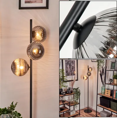 Produktbild von Garaguso Stehlampe aus Metall/Riffelglas in Schwarz/Rauchfarben