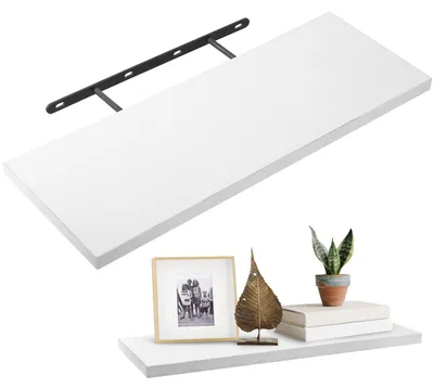 Produktbild von 40 cm Wandregal, weißes Regal, schwebendes Wandregal, weißes Holzwandregal, dekorative weiße Wandregale, Wandregal, schwebende Regale für Küche, Büro, Schlafzimmer, Wohnzimmer
