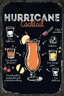Produktbild von vianmo Holzschild 18x12 cm Hurricane Cocktail Recipe