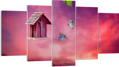 Produktbild von Bild auf Leinwand - Leinwandbild - Vögel Wiese Garten Dekoration - 160x85cm - Wand Bild - Wanddeko - Leinwanddruck - Bilder - Kunstdruck - Wanddekoration - Leinwand bilder - Wandkunst - EA160x85-3115