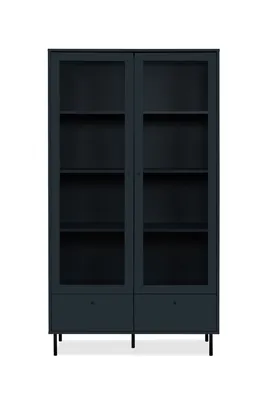 Image de CALICOSY - Vitrine 2 Portes Vitrées et 2 Tiroirs Bleu Marine H183 cm - BOGOTA
