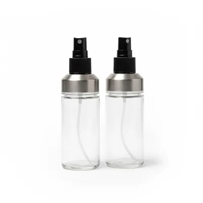 Produktbild von 2er Set Glas-Sprühflaschen 150 ml – Öl & Essig Zerstäuber Spray mit Edelstahldeckel Ölzerstäuber Ölsprüher