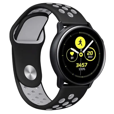 Produktbild von FFO2World 22-mm Silikon-Sportarmband – Für Samsung Galaxy Watch 3/46 mm, Gear S3, Polar Vantage, Garmin Vivoactive 4, Huawei GT 5/6 – Schwarz/Grau