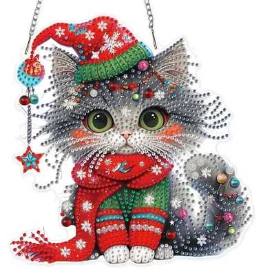 Image de Kit de création de pendentif "Diamond Painting" représentant des chats et des animaux, avec chaîne. Idéal pour créer des décorations de fenêtre ou des ornements à suspendre