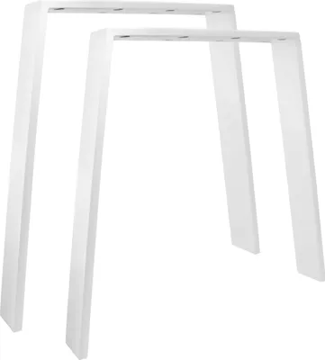 Two white table legs are shown against a white background.