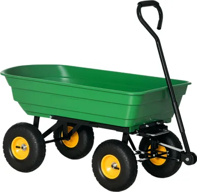 Image de Outsunny Chariot de Jardin à Main Benne basculante 75° 75L Charge Max. 200 Kg 4 Roues pneumatiques Acier PP Jaune Vert