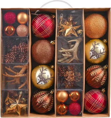 Productafbeelding van 60st kerstballen - Koper - Goud en rood - Kerstboom decor bal ornamenten - Kerstboom hangende ornamenten