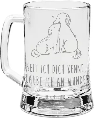 Produktbild von Mr. & Mrs. Panda Krug Hunde Liebe - Transparent - Geschenk, Sprüche, Bierkrug graviert, Kuss, Humpen, Wunder, Herz, Glaskrug, Glas, Optimitisch, Hund, Seidel