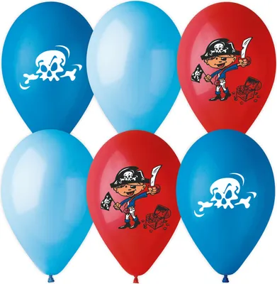Produktbild von 6 Luftballons bunt sortiert bedruckt mit Piratenparty, 28-30 cm/11 inch