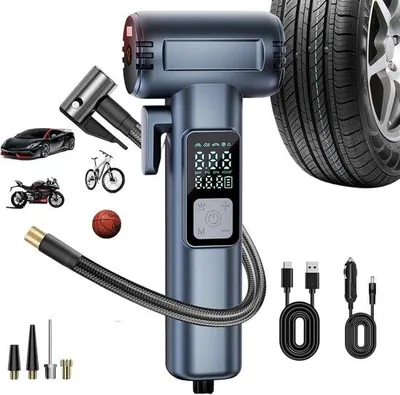 Immagine prodotto di Pompa d'aria elettrica - 150 PSI - Mini e portatile - 5 impostazioni per auto - Con luce LED - Ideale per e-bike, auto, motociclette e biciclette
