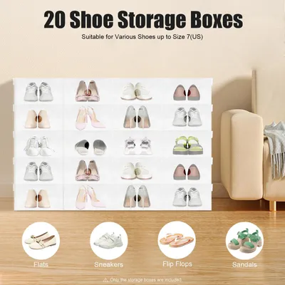 Immagine prodotto di Scatole per scarpe - Set di 20 contenitori - Impilabili - Plastica trasparente - Con coperchio - Riutilizzabili - Trasparenti