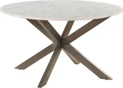 Image de MASSIVMOEBEL24 | Table à manger 137x137 marbre blanc / pied central fer au look antique laiton BARCELONA #307