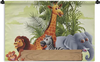 Produktbild von MuchoWow® Wandteppich Wandbehang Dschungeltiere - Natur - Kinder - Giraffe 120x80 cm Tapisserie Dekoration Wandtuch - Wanddekorationen - Wandtücher