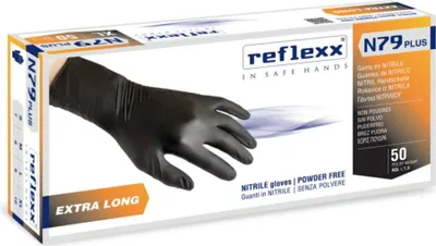 Produktbild von Reflexx N79P Nitrilhandschuhe ohne Puder, 100 % latexfrei, 7,7 g, Kat.3, 50 Stück, M