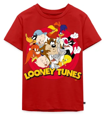 Produktbild von Spreadshirt Looney Tunes Bugs Bunny Logo Gruppenbild Kinder Premium T-Shirt, 98/104 (2 Jahre), Rot