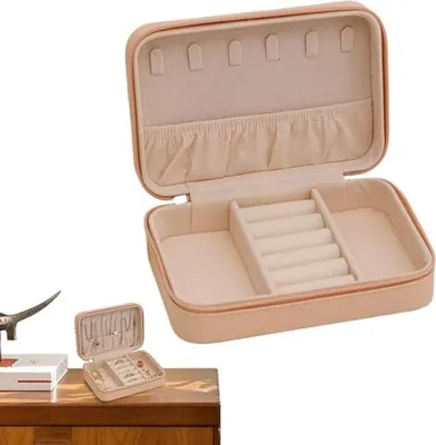 Produktbild von CCUZS Organizer Travel Box, Halskettenohrringehalter, Aufbewahrungsringe mit großer Kapazitätsbehörden, Halsketten, Schmuck, Display 6,3x4.33x1,97 Zol