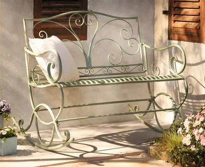 Produktbild von Schaukelbank aus Metall, grün im Antik Look mit Rost Optik, Sitzbank, 2sitzer Gartenbank wetterfest, Gartenschaukel
