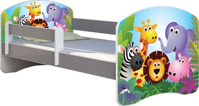 Produktbild von ACMA Jugendbett Kinderbett Junior-Bett Komplett-Set mit Matratze Lattenrost und Rausfallschutz Grau 01 Zoo 160x80